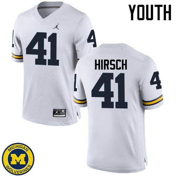 Youth Michigan Wolverines #41 Michael Hirsch White NCAA Football Jersey